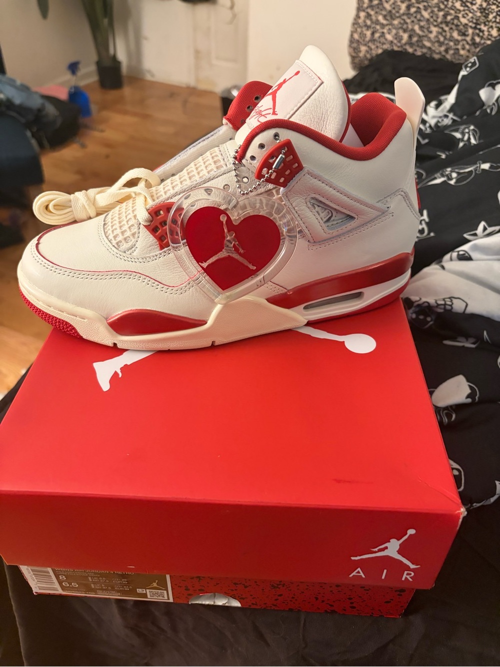 Jordan White and Red Women's Sneakers with Heart Charm